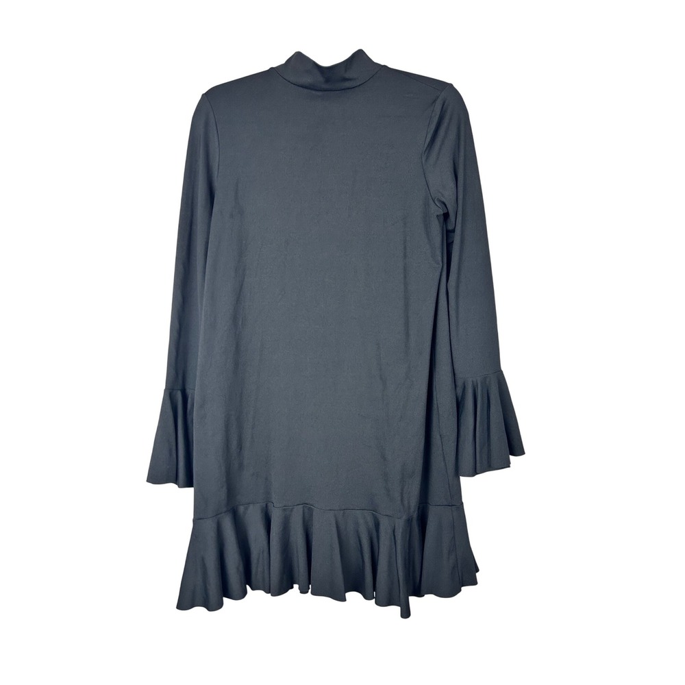 Susana Monaco Black Mock Neck Ruffle Hem Long Sleeve Mini Dress‎ Size M
